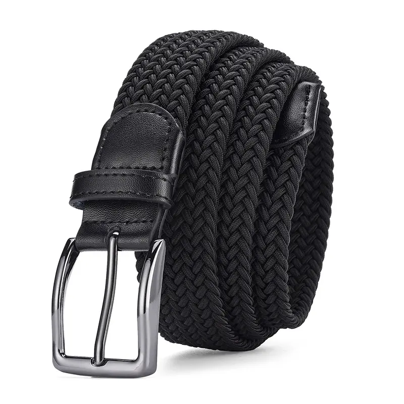 Precio al por mayor de fábrica, cinturón elástico con hebilla de cinturón tejido personalizado informal para hombres