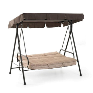 Balançoire de jardin 3 places en rotin durable de Madagascar, 184x120x160h cm, avec coussins beige clair pour terrasse - Product Image 2