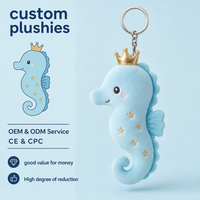 Porte-clés en peluche artisanal Hippocampe Couronne Bleue, Charme de porte-clés mascotte océanique mignonne