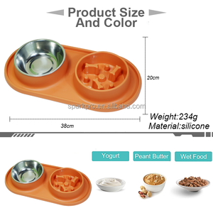 Silicone Mat Spill-Proof Double <span class=keywords><strong>Dog</strong></span> Cat Tigelas Elegante <span class=keywords><strong>Plastic</strong></span> Pet <span class=keywords><strong>Bowl</strong></span> com Aço Inoxidável Durável Alimentador Lento Série Basics - Product Image 6