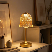 Vintage Luxus Wiederaufladbare Glas-Tischlampe Kabellose Batteriebetriebene Touch-Control LED-Schreibtischlampe für Schlafzimmer Restaurant Hotel