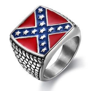 Anillo de Hombre Impermeable de Acero Inoxidable con Bandera Confederada, Estilo Sello, Motociclista, con Diseño de Gota de Aceite, Estrella, Cruz y Cuadrado - Product Image 1