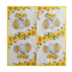 Elephant Themed Disposable Paper Napkins 330mm Party Supplies With Sunflower Design 20 Sheets Per Pack - Product Image 1