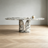 Table à manger ovale de luxe, plateau en pierre artificielle, base en acier inoxydable, mobilier moderne