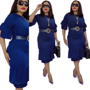 Nuovo abito estivo americano europeo di media lunghezza arruffato per le donne <span class=keywords><strong>taglie</strong></span> forti <span class=keywords><strong>elegante</strong></span> festa o collo a collo nudo naturale include cintura - Product Image 2