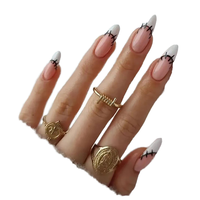 24 Uñas Postizas Cortas Cuadradas Medianas Tipo Almendra/Balet, Pre-diseñadas con Pegamento, Cobertura Completa, de ABS con Diamantes
