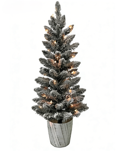 3.5ft Pre-lit Snow Flocked PVC Artificial <strong>Christmas</strong> <strong>Tree</strong> Birch Pot High Quality Remote Controlled Eco-Friendly <strong>Mini</strong> Tabletop for - Product Image 2