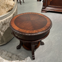 Table basse ovale MEDICI de style américain, bord ondulé antique, peinte à la main, table d'appoint noire, meuble décoratif en bois massif pour salon