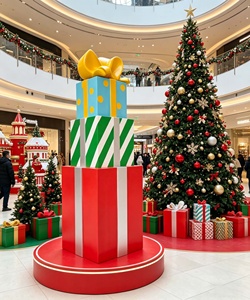 5 Feet Outdoor Fiberglass Gift <b>Box</b> Stack <b>Christmas</b> Figurine Holiday Mall Decoration - Product Image 2
