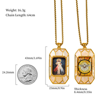 Collier pendentif en laiton Divine Miséricorde avec incrustation de nacre, relief 3D, icône catholique double face, bijoux religieux personnalisés