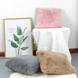 Cojines suaves y peludos de lujo, cojines decorativos peludos de felpa de piel en una funda de piel sintética, almohada peluda para sofá