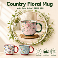 Tasses à café en porcelaine émaillée brillante, peintes à la main, motif fleurs de printemps, avec poignée, emballage en boîte couleur, compatibles lave-vaisselle et micro-ondes