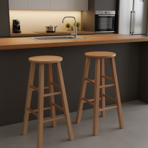 Ensemble de 2 tabourets de bar modernes, structure en bois, design naturel, pour cuisine, maison, restaurant - Product Image 2