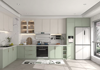 Desain Kabinet Dapur Modern Pintar dari Batu Kuarsa Tahan Api Ramah Lingkungan Modular Mewah dengan Lampu LED Strip Kustom untuk Vila
