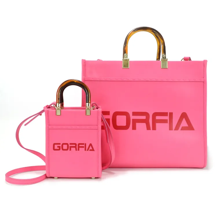 Ladies High Quality Leather, Large Volume Handbag, Wholesale Pink Patchwork Color Wallet And Card Bag Set/