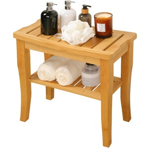 Tabouret de salle de bain double couche en teck, banc de douche en bois massif avec rangement pour adultes et enfants - Product Image 2