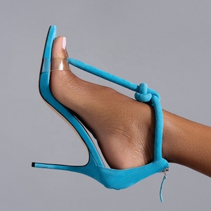 Sandales à <span class=keywords><strong>talons</strong></span> aiguilles simples pour femmes, sandales à <span class=keywords><strong>talons</strong></span> hauts en Faux daim PVC, fermeture éclair, grande taille, chaussures d'été pour femmes, fête, danse - Product Image 1
