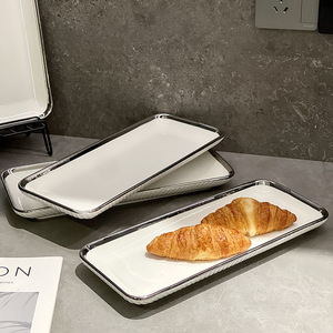 Assiette rectangulaire nordique en céramique de 12 pouces, texture cannelée, plateau créatif pour sushis, plat à dessert en porcelaine pour <span class=keywords><strong>restaurant</strong></span> et maison - Product Image 5