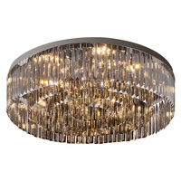 Plafonnier PM en acier inoxydable gris fumé avec cristaux, lampe de plafond circulaire de luxe pour villa, luminaire suspendu moderne pour salon et chambre