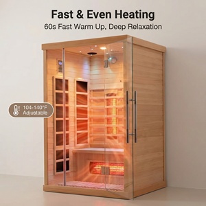 Sauna Sec Commercial pour 2 Personnes avec Lumières Électriques, Thérapie par Infrarouge Lointain à Faible EMF, <span class=keywords><strong>en</strong></span> <span class=keywords><strong>Bois</strong></span> Massif, et Espace <span class=keywords><strong>de</strong></span> Détente - Product Image 1