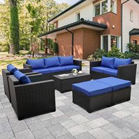 Ensemble de canapés et chaises d'extérieur en rotin PE avec structure en aluminium moderne et table à plateau en verre pour patio, cour, villa, hôtel, salon