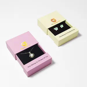 Emballage rose tiroir carton petit cadeau en papier collier de luxe emballage personnalisé boîte à bijoux avec logo