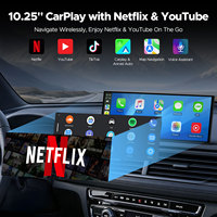 Pantalla Inalámbrica CarPlay de 10.25 Pulgadas, Actualización de Android Auto, Pantalla Táctil Portátil IN-CELL, la Más Delgada, Netflix, Youtube, Navegación GPS para Automóvil