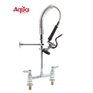 Grifo de Cocina Mini de Doble Manija, Montado en la Pared, con Rociador Extraíble, Acabado Cromado, 360 Grados, para Hoteles y Restaurantes Comerciales - Product Image 1