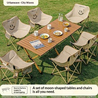 Ensemble table et chaises de camping, chaises lune pliantes d'extérieur, style glamping, en acier carbone, avec dessus enroulable, en tissu Oxford, portable, pour vente ambulante