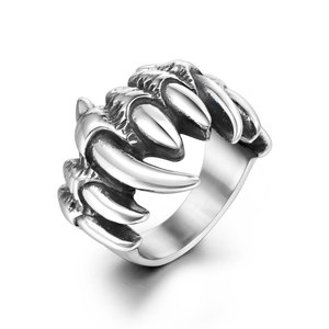 Bague rétro en acier inoxydable avec crâne <span class=keywords><strong>personnalisé</strong></span>, main fantôme et dents, style punk pour homme et femme - Product Image 1