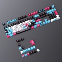 Custom PBT Keycap Set Red Blue Graffiti Silver Haired Warrior Dye Sublimation Full Set for MX Mechanical Gaming Keyboard