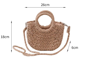 Mini Yarım Daire El Dokuması Kadın Yaz Retro Plaj Çantası Üst Saplı Hasır Çanta Clutch Çanta - Product Image 5