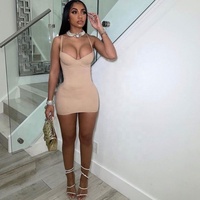 Robe mini moulante sexy à fines bretelles pour femme, en spandex, taille haute, tenue de club, robe de soirée, été 2023