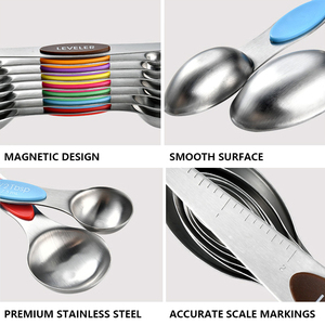 Ensemble de tasses <span class=keywords><strong>et</strong></span> cuillères à mesurer en acier inoxydable pour la cuisine, cuillère à mesurer magnétique double face - Product Image 4