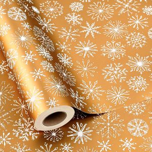 MAYPLUSS Winter Snowflake Christmas Wrapping Paper 17 Inch X 33 Feet Gold With White Print For Gift Craft Eco-Friendly - Product Image 1