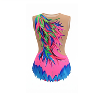 Justaucorps de gymnastique multicolore de qualité compétition avec maille nude et strass pour gymnastes d'élite
