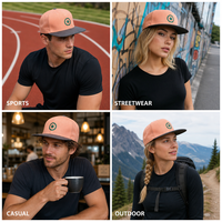 Casquette de baseball personnalisée à visière plate couleur pêche, 6 panneaux, snapback, visière en daim brodée, réglable, pour le sport, vente en gros, OEM, faible MOQ