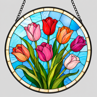 Panneau de vitrail en forme de tulipe, attrape-soleil suspendu, design Art Déco, décoration florale colorée en verre, décoration pour Halloween, mariage, maison