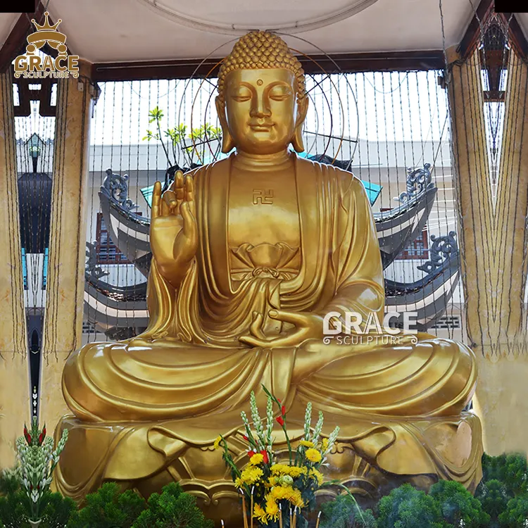 Estatua de Buda de bronce, escultura religiosa de tamaño real
