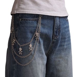 Cadena de pantalones de metal multicapa con calavera pirata, cadena de cintura informal de plata tibetana, accesorio de estilo punk para mujer - Product Image 2