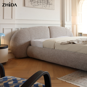 Ultimo Modello di <span class=keywords><strong>Letto</strong></span> <span class=keywords><strong>Matrimoniale</strong></span> di Lusso <span class=keywords><strong>con</strong></span> Testiera Curva, Design Semplice, Struttura in Legno, Rivestimento in Velluto, <span class=keywords><strong>con</strong></span> <span class=keywords><strong>Materasso</strong></span> per Adulti - Product Image 5