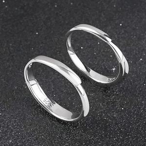 Vente flash - Bagues en argent 925 pour couple, design géométrique avec diamants, pour mariages et fiançailles, cadeaux de la Saint-Valentin pour hommes et femmes - Product Image 3