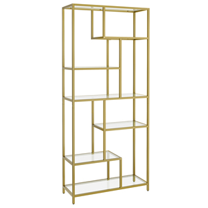 <span class=keywords><strong>Estante</strong></span> de almacenamiento de vidrio dorado de 80cm, soporte para plantas, librería alta de 6 niveles, estantería independiente para el hogar y la Oficina - Product Image 1