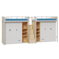 Lit superposé en fer avec armoire et bureau intégrés pour étudiants, lit double avec escalier