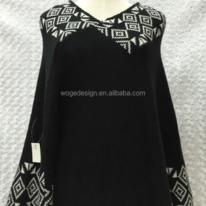 ชุดเดรสแฟชั่นฤดูหนาวเสื้อคลุมแบบแมนเทียผ้าคลุมไหล่อะคริลิคสีดำถักมาใหม่ทันสมัย - Product Image 1