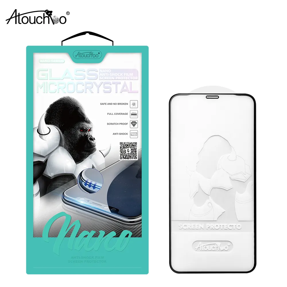 Atouchbo filme de vidro microcristal para iphone, iphone 11, pro, max, 5.8, 6.1, 6.5 polegadas, novo protetor de tela para iphone 2019