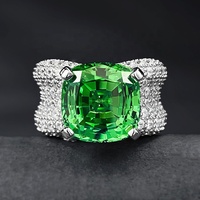 Bague en argent Sterling 925 Tsavorite coussin coupe quatre griffes réglage femmes anneaux de mariage de mariée pour la fête