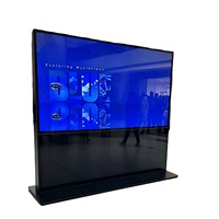 Layar Digital Signage Interaktif LCD Sentuh Kapasitif 55 Inci dengan CMS Terintegrasi, Dudukan Lantai Hitam