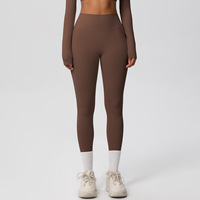 Leggings pour femmes, style ajusté, couleur unie, tissu brossé double face, taille haute, longueur intégrale, spandex/nylon, yoga
