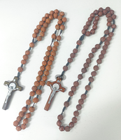 Collier long avec pendentif croix en perles de chapelet en plastique Komi, bijoux religieux catholiques pour femmes et hommes, cadeau